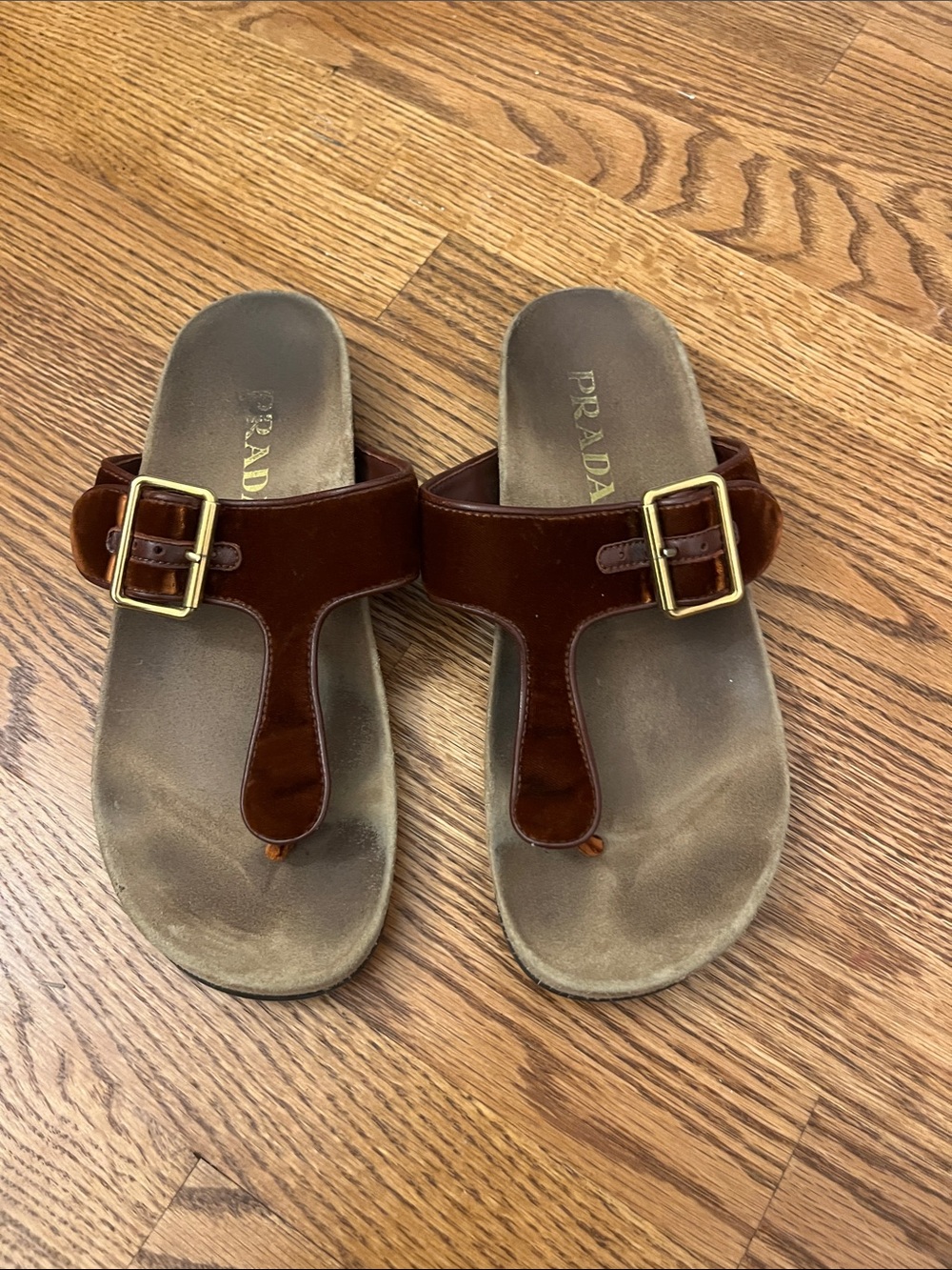 Women's Prada Velvet Leather Buckle Thong Sandals Size 39